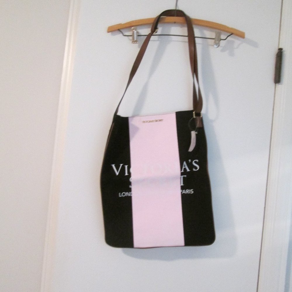 NWT Victoria's Secret Tote Bag Canvas Black & Pink